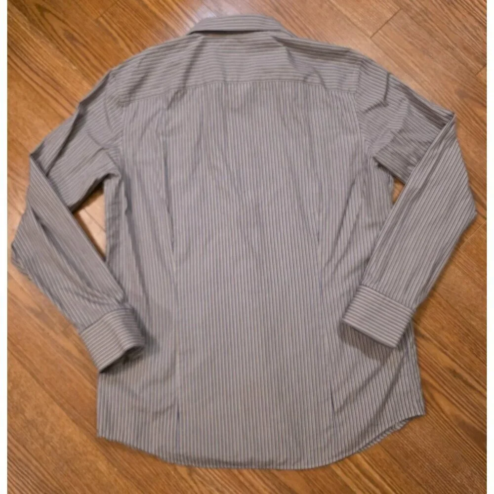 Banana Republic Button‎ Up Shirt Mens XL 17-17.5 Purple Tan Stripes Cotton Slim
